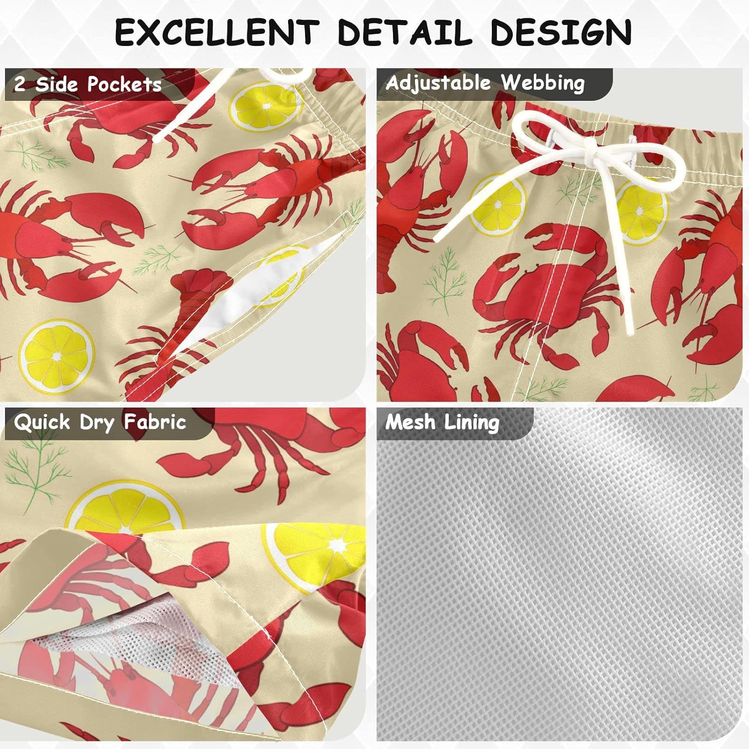 visesunny Boys Casual Board Shorts with Funny Floral Patterns