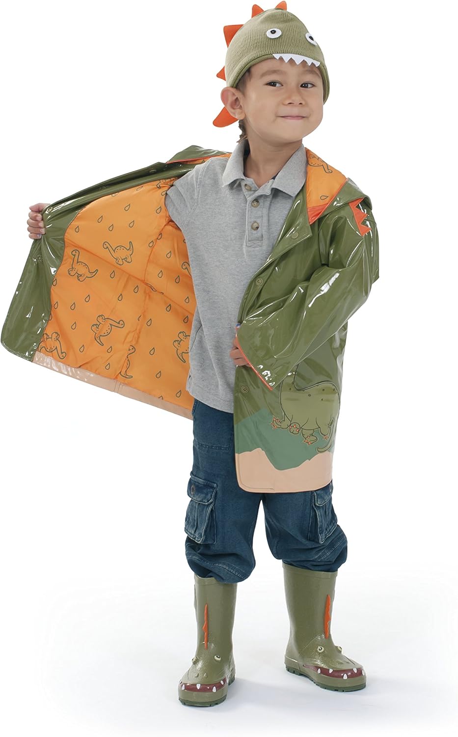 All-Weather Dino Spikes Volcano raincoat for Boys