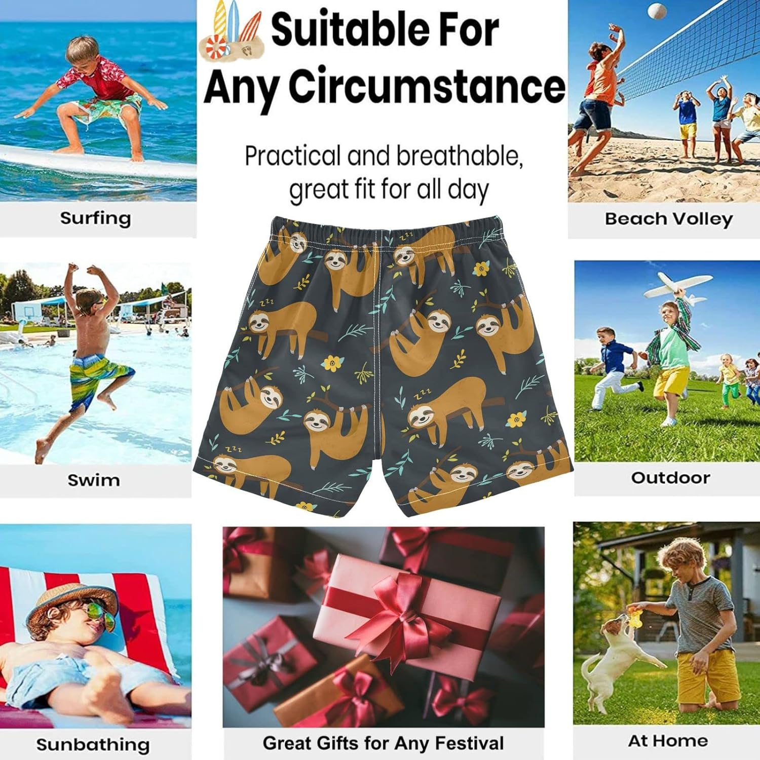 Visesunny Boys Surfacing Board Shorts Quick Dry Swim Trunks Ages 2-14