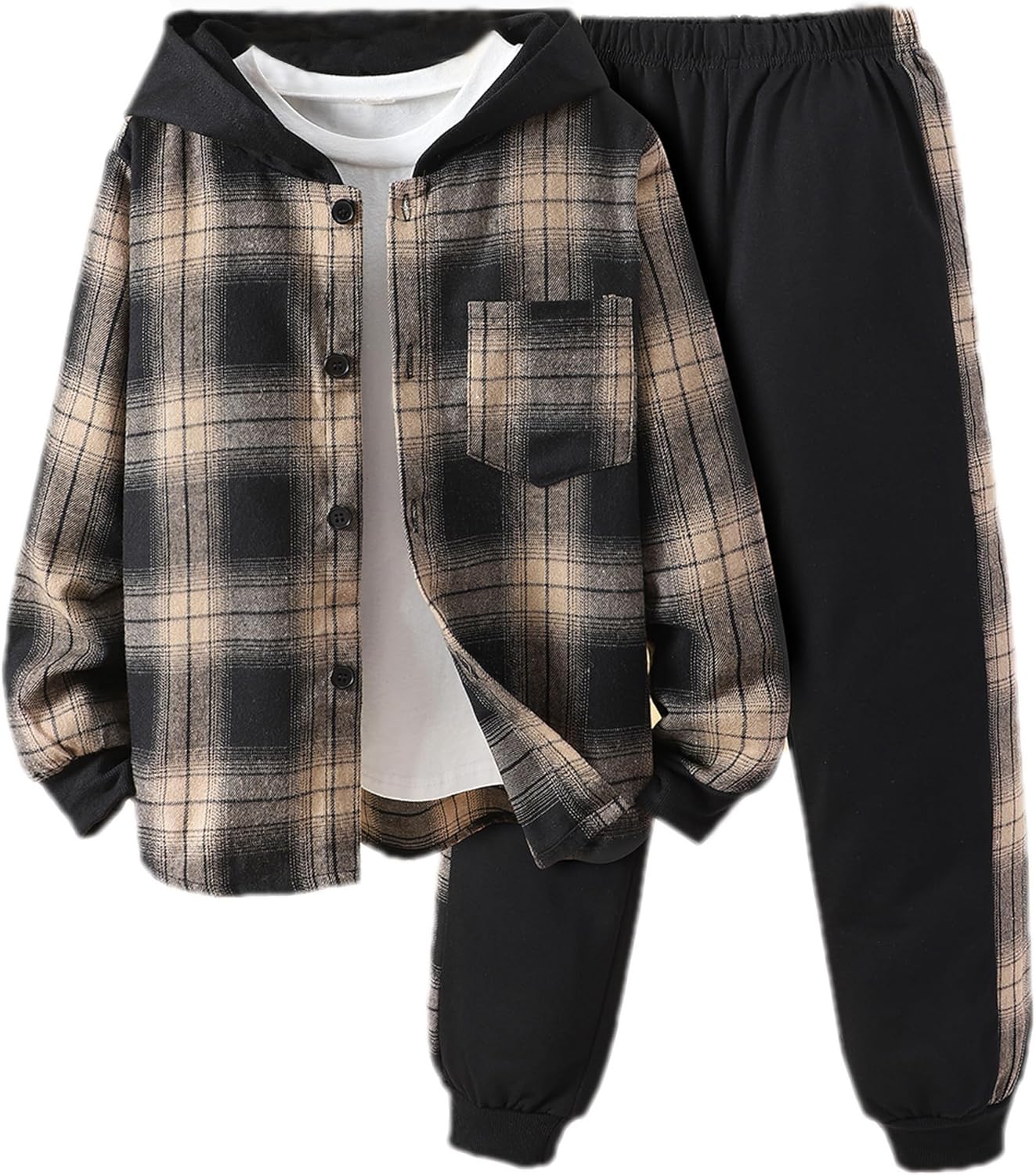 Ferwang boys 2-piece plaid front button down outfit