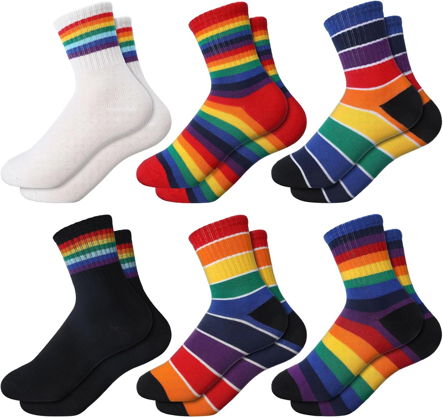 FourluooRainbow Stripe Kids Boys Calf Socks 6 Pairs Breathable and Stylish