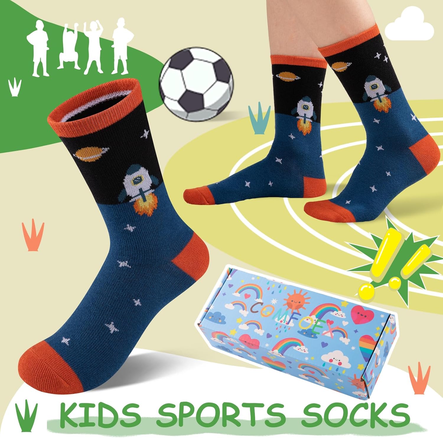 Comfoex Boys Kids Socks - Fun Stripe - 4-10 Years