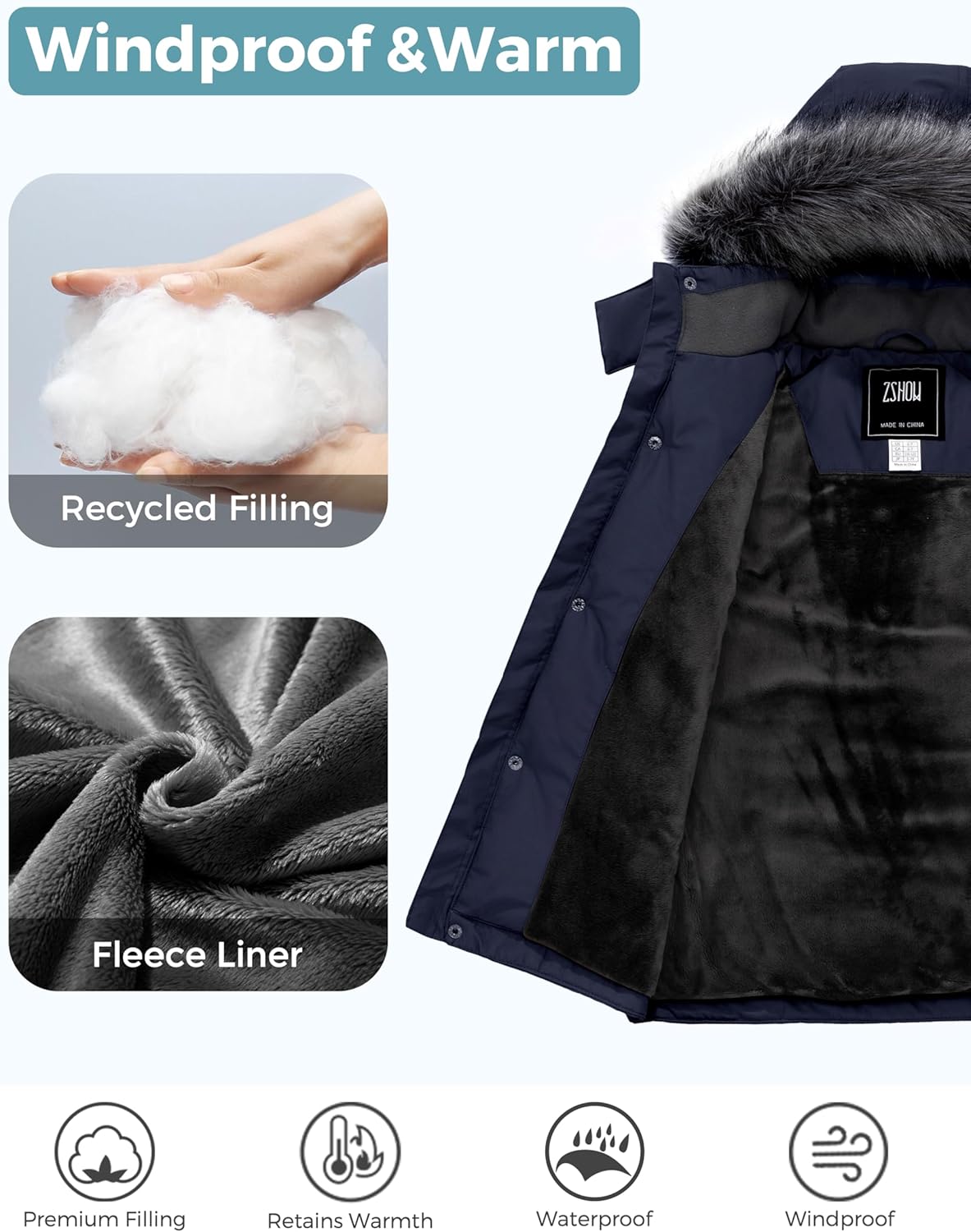 ZSHOW Boys Warm Winter Parka Hooded Puffer Jacket