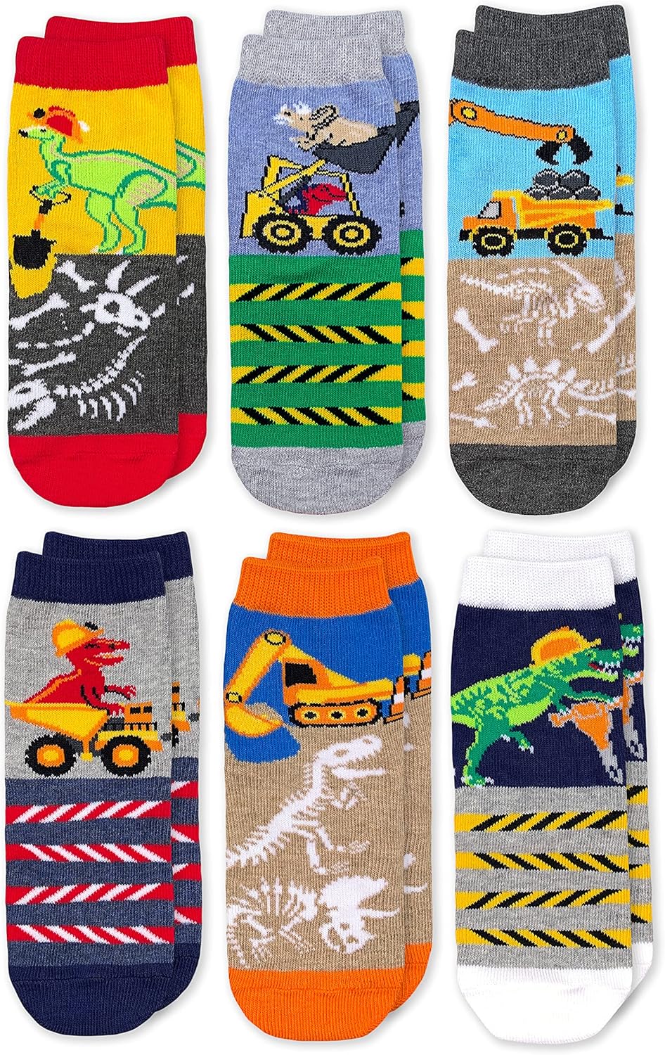 Jefferies Socks Boys Dinosaur Construction Crew Socks 6-Pack