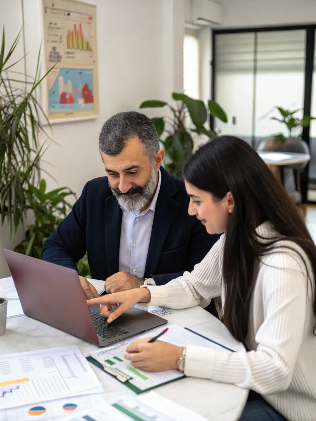 A consultant presenting a cybersecurity strategy to a client, highlighting risk mitigation and data protection measures.
