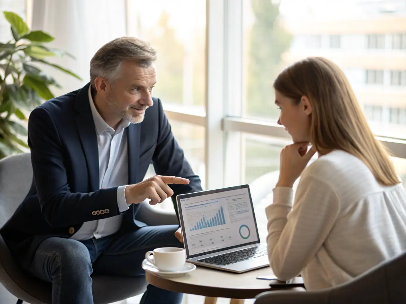 A consultant is presenting a cybersecurity solution to a client, emphasizing STRATALUXTECH LTD's commitment to protecting businesses from cyber threats.
